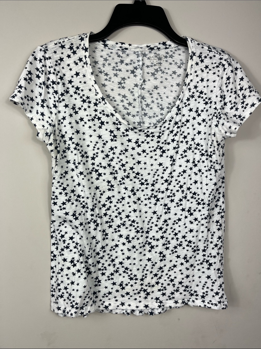 Soho Star Print Tee White Navy Short Sleeve Scoop Neck Top Size M